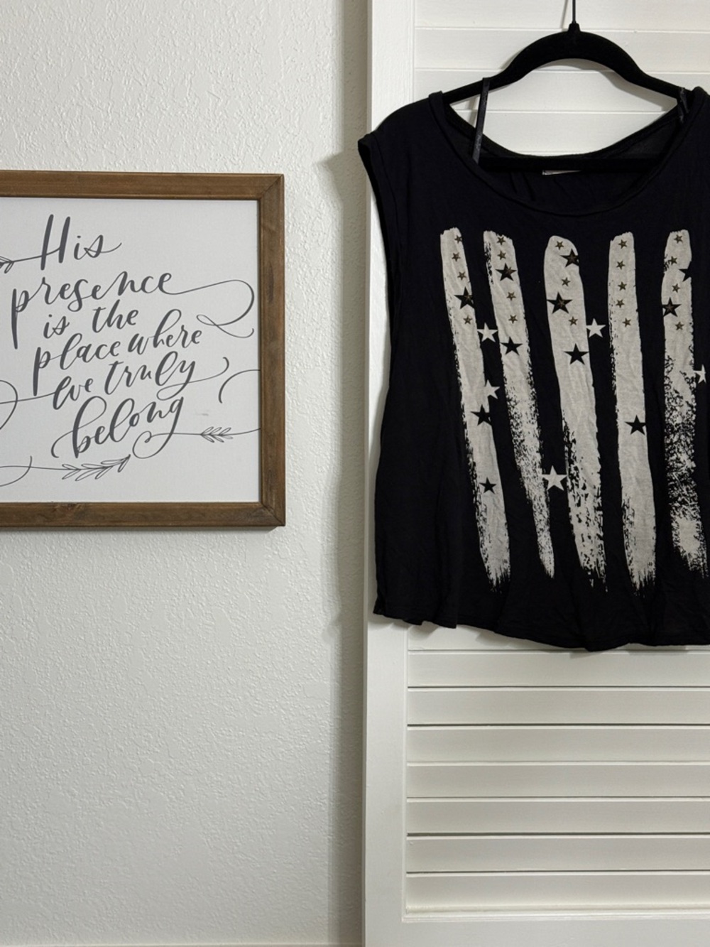 Papaya Black Tank with Distressed White Star-Stripe Graphic